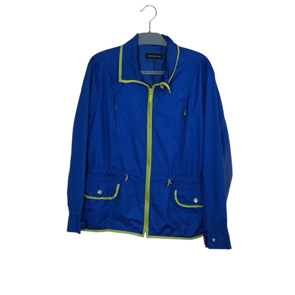 Jones New York Jackets & Blazers - Jones New York Royal Blue Yellow Trim Drawstring Waist Full Zip Windbreaker XL